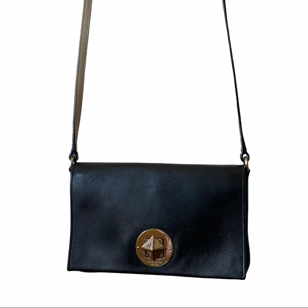 Kate Spade | small solid black leather crossbody bag